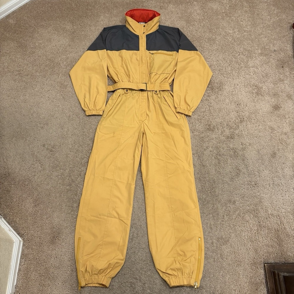 Vintage MONCLER x ASICS Ski Wear Suit Yellow Retro Mountain Belted Snow *marks